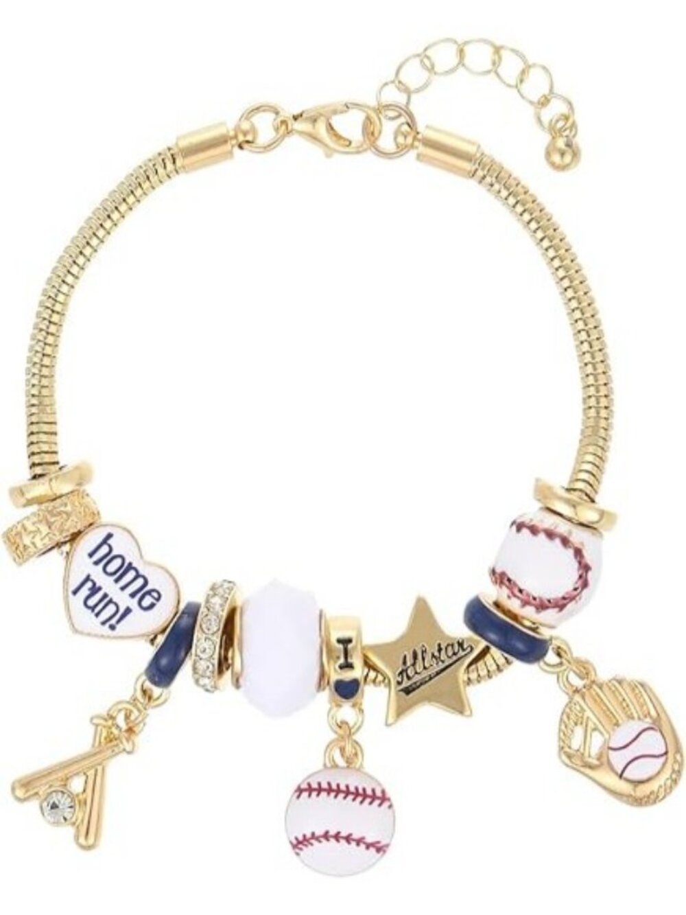 Baseball Sport Bracelet for Women Cute Game Day Adjustable Snake Chain Bracelet